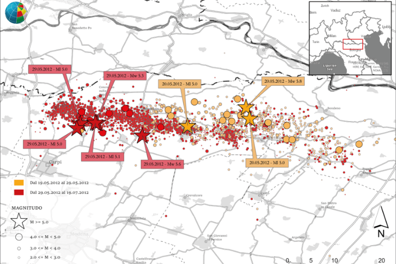 Mappa sciame sismico terremoti emilia 2012