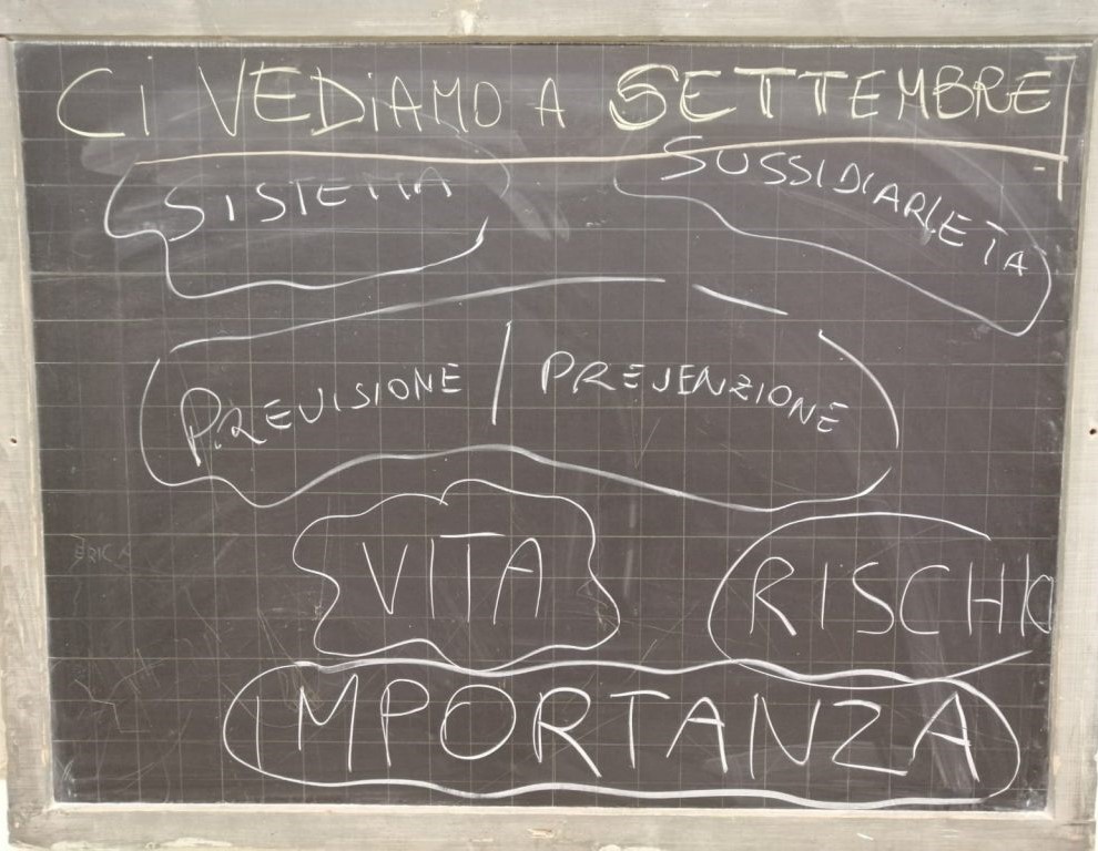 Una lavagna in cui sono scritte parole-chiave sul tema della protezione civile