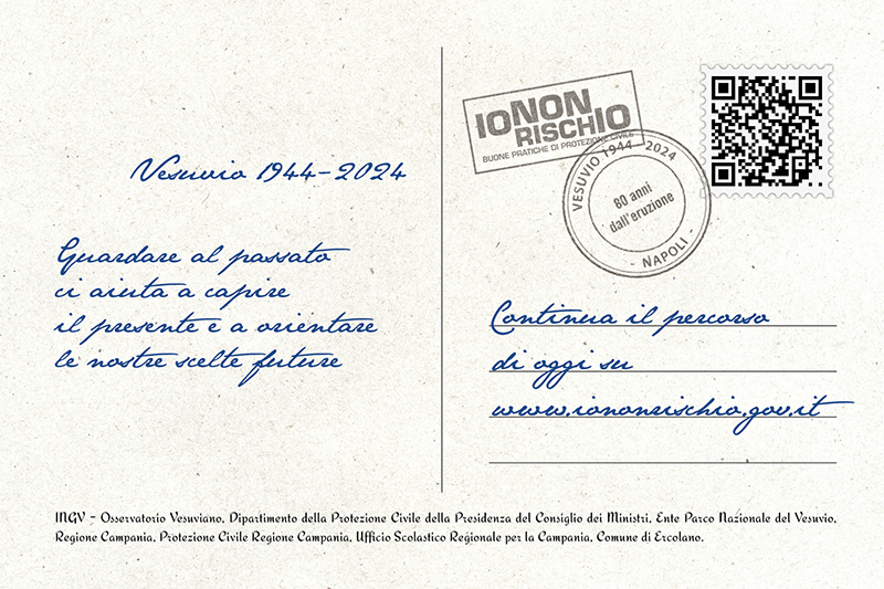 Cartolina Io non rischio per iniziativa "Conoscere e vivere il Vesuvio a 80 anni dall'ultima eruzione"